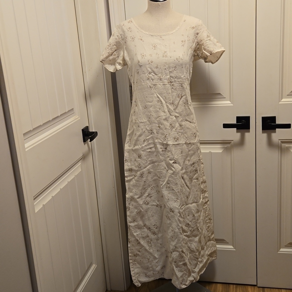 Liz Claiborne Linen Empire Waist Dress Floral Womens Sixe 6